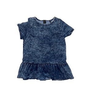Blue Short Sleeves Peplum Mini Dress.
